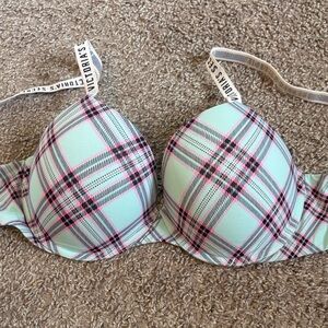 Victoria's Secret Plaid Push Up Bra - Mint and Pink